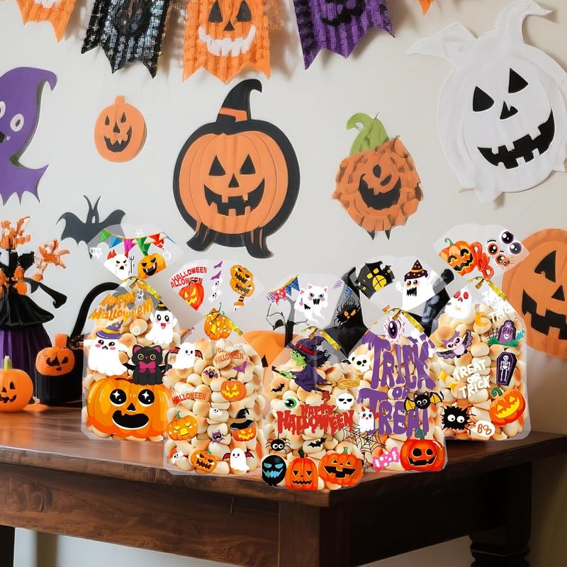 Muswarm Halloween Treat Bags, 100pc Trick or Treat Cellophane Candy Bags with Twist Ties, Snacks, Cookies,Goodie Packing, Party Supplies - Image 5